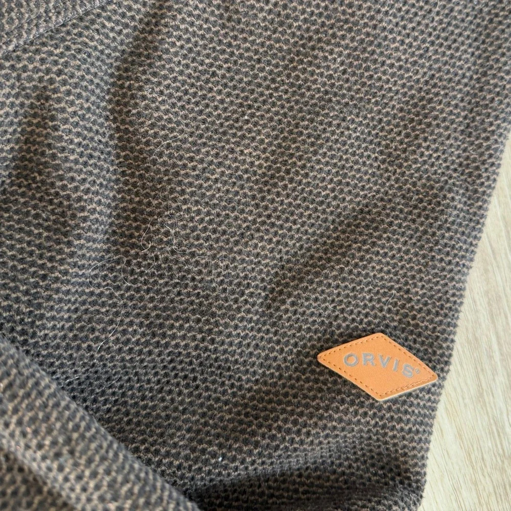 Orvis Men's XL Brown Honeycomb Textured Sherpa Lined Quarter Zip Fleece Pullover